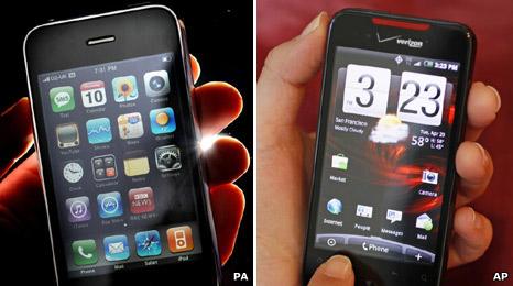 Apple iPhone and HTC using Android operating system