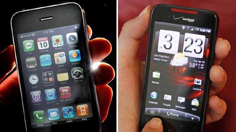 Apple iPhone and HTC using Android operating system