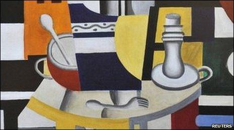 A reproduction of Nature Morte au Chandelier (Still Life with Candlestick) painted by Fernand Leger in 1922