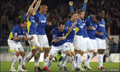 Cardiff City celebrate play-off semi-final win over Leicester City