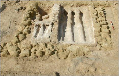 Interior of prayer hall of mosque found at the site in Qatar