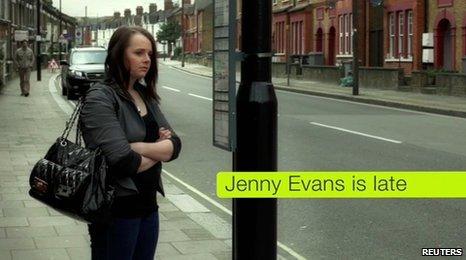 Abortion advert still of woman at a bus stop