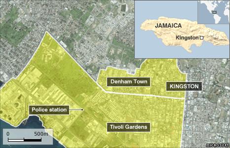 Map showing parts of Kingston, Jamaica