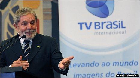 President Lula speaking at the launch of TV Brasil Internacional