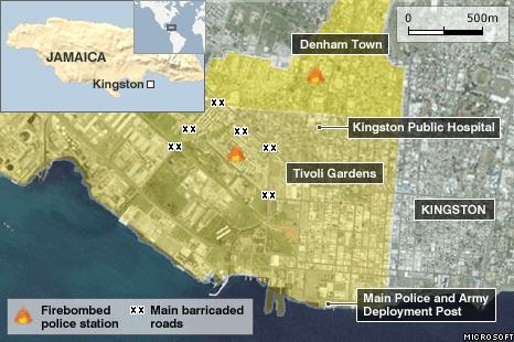 Map showing parts of Kingston, Jamaica