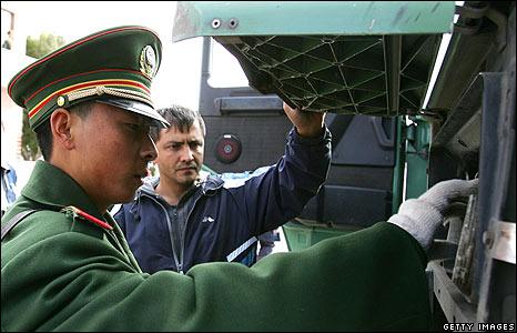 Chinese inspection at Khorgos border post - file pic