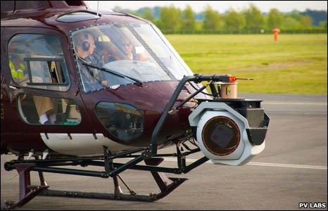 Digital camera used in defence surveillance mounted on the nose of a helicopter