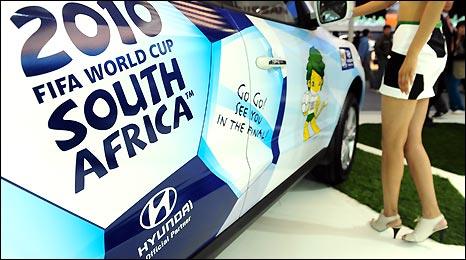 A Hyundai Santa Fe car, decorated for this summer's football World Cup