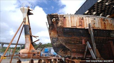 The Calypso, Jacques Cousteau's research vessel, was badly damaged in 1996