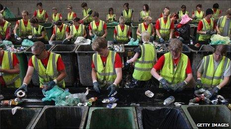 Rubbish is sorted at Glastonbury in 2009