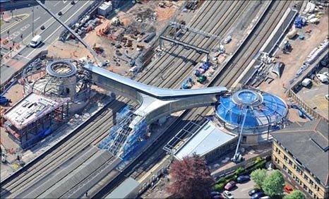 Aerial shot of Newport railway station