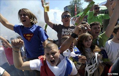 Slovenian fans in Ljubljana