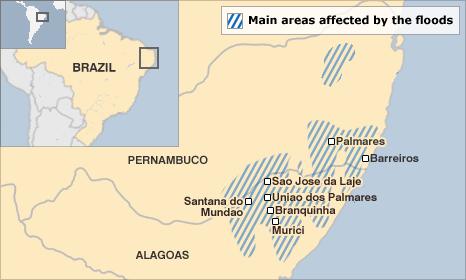 Map of Pernambuco and Alagoas