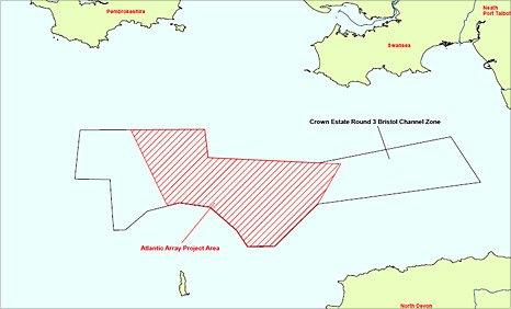 Zone map showing site of proposed off-shore windfarm