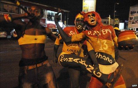 Ghana fans in Accra celebrate their team's victory over the USA - 26 June 2010