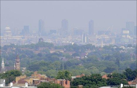 Hazy London skyline