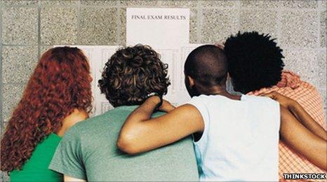 Students checking degree results (stock photo)