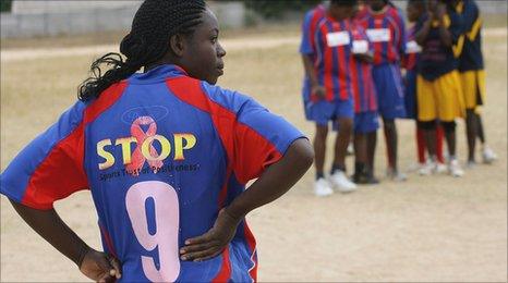 Young women with HIV in Zimbabwe playing football