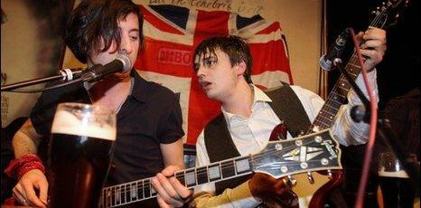 Carl Barat (left) and Pete Doherty playing at Boogaloo in north London after they formally announced that The Libertines are reforming