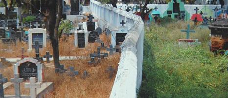 Wall built across the Catholic cemetery in Trichy, Tamil Nadu state