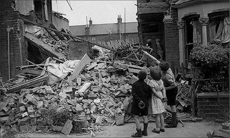 Children examine wreckage in east London