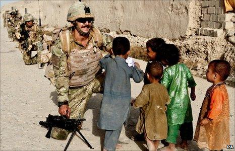 Ministry of Defence handout photo of a joint patrol of Royal Marines in Sangin