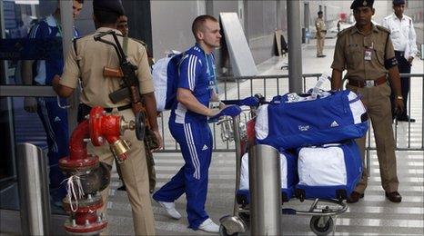 A member of Team Scotland arrives at Delhi airport