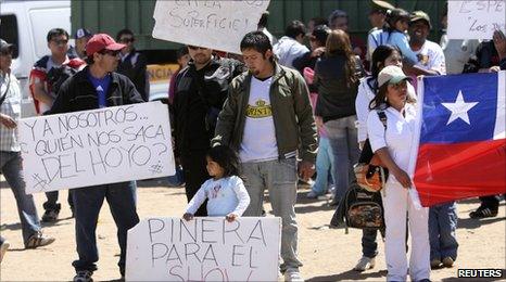 Workers protesting at the San Jose mine on Sunday