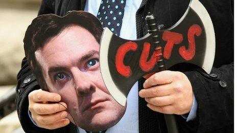 Mask depicting the face of George Osborne