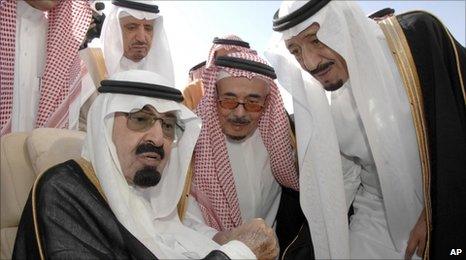 Saudi King Abdullah (left), Prince Salman bin Abdul Aziz (right) and other Saudi officials in Riyadh. Photo: 22 November 2010