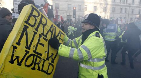 Policeman at student protest