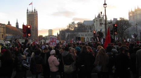 Protestors at Westminster tube station