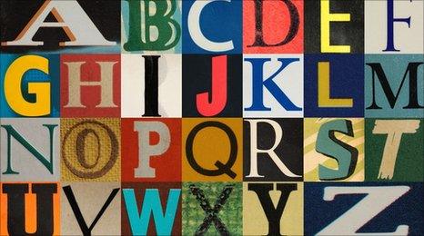 Letters of the alphabet taken from book covers