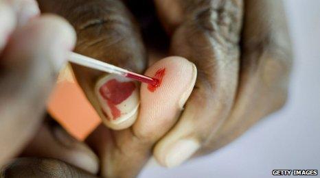 Pricking a finger for blood test