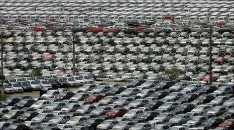 Hundreds of new cars of US carmaker General Motors remain at the GM car park, in the automobile pole of Sao Bernardo do Campo