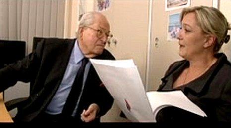 Front National leader Jean-Marie Le Pen (left) and his daughter Marine Le Pen (right), France, 2010