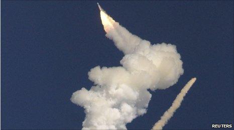 The GSLV rocket explodes in midair on 25 December 2010