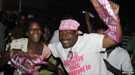 Supporters of Michel "Sweet Micky" Martelly celebrate in Port-au-Prince