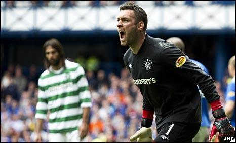 Allan McGregor celebrates his penalty save against Celtic