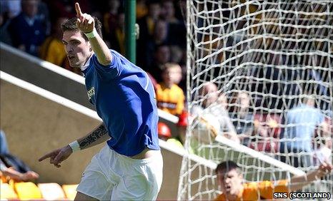 Kyle Lafferty celebrates after scoring for Rangers against Motherwell