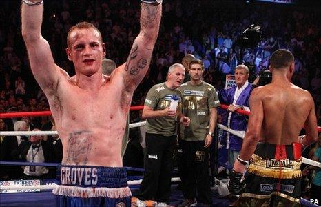 Groves celebrates his victory over DeGale