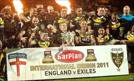 Exiles celebrate their win over England