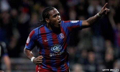 Neil Danns celebrates a goal for Crystal Palace