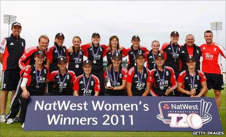 England celebrate with the Twenty20 series trophy