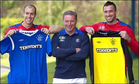 Steven Whittaker, Ally McCoist and Allan McGregor celebrate the new contracts