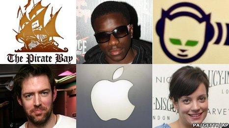 Pirate Bay logo, Tinchy Stryder, Napster Logo, Ed O'Brien, Apple, Lily Allen