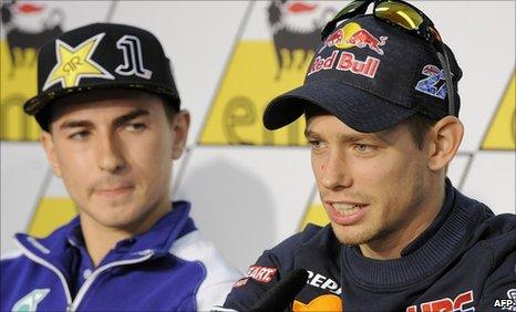 Jorge Lorenzo (left) and Casey Stoner