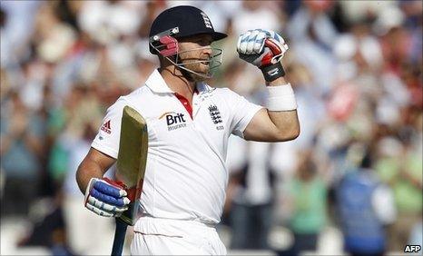 Matt Prior celebrates his century