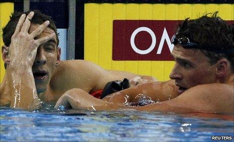 Michael Phelps (l) was edged out by Ryan Lochte