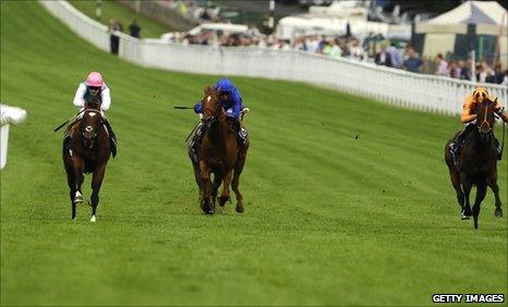 Frankel (left), stays ahead of Rio De La Plata (centre) and Canford Cliffs